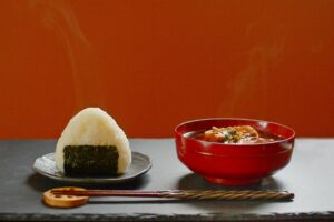 rice ball and miso soup